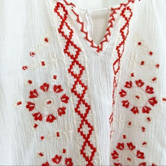 Earthbound Embroidered Gauze Ivory Red Peasant Blouse With Tassels Size Medium - Picture 4 of 7